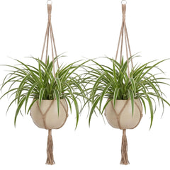 EBOOT Macrame Plant Hanger 33 Inch, linen colour front view