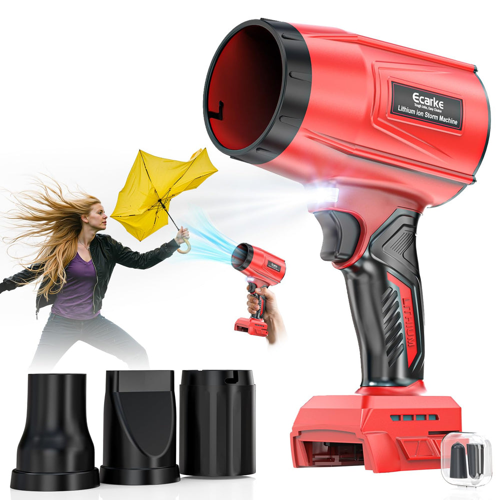 Ecarke cordless leaf blower front view, red colour