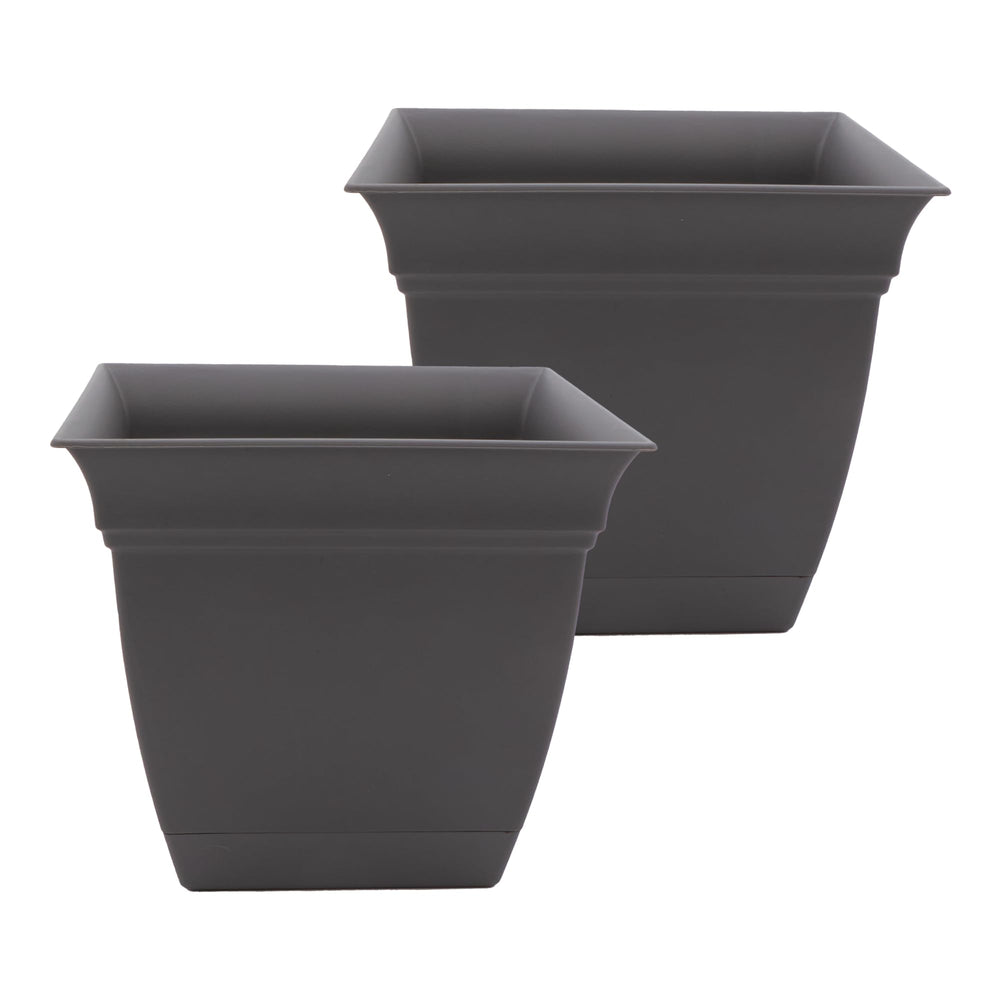Eclipse Square Planter Pot 10 Inch Warm Gray front view