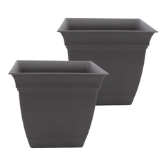 Eclipse Square Planter Pot 10 Inch Warm Gray front view