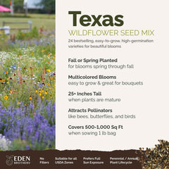 Eden Brothers Texas Wildflower Mixed Seeds packaging side view
