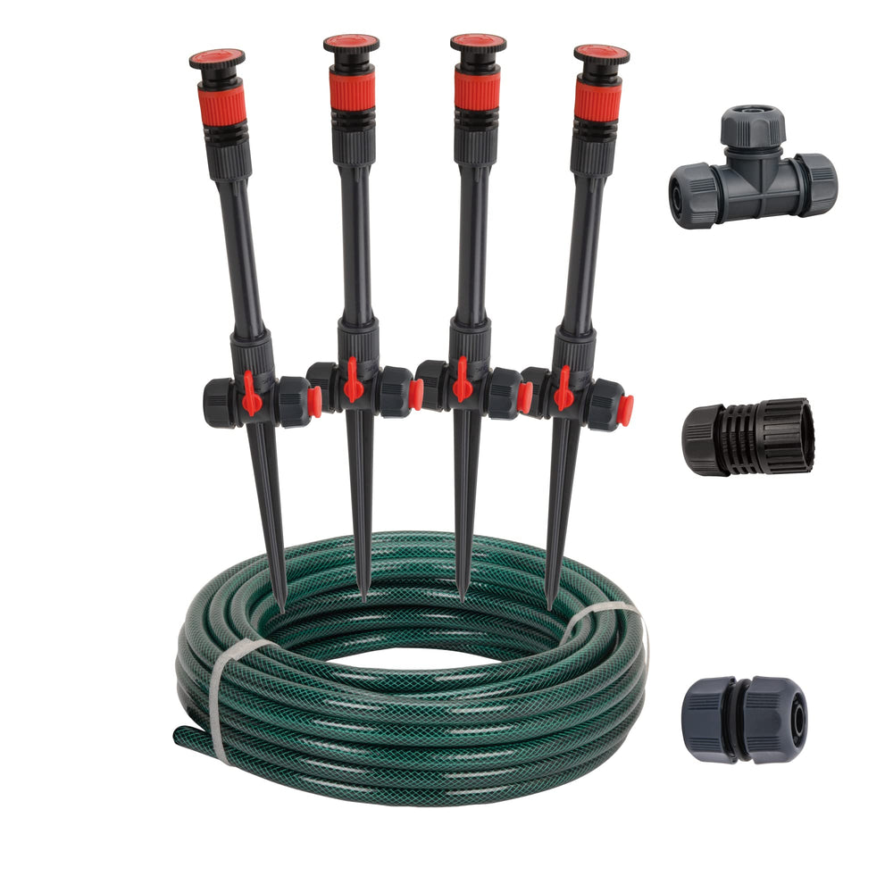 Eden Multi-Adjustable Sprinkler System set including sprinklers and hose