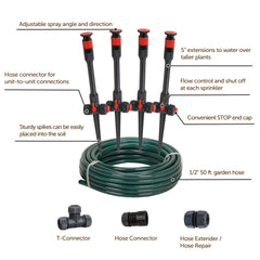 Eden sprinkler system installation with riser extensions in garden