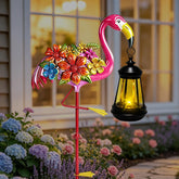 EDOF Pink Flamingo Garden Stake with Solar Light front view