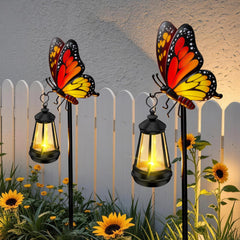 EDOF Solar Butterfly Garden Stake in garden setting