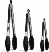 EEKEDO Kitchen Tongs 7-inch, 9-inch and 12-inch set in black