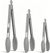 EEKEDO Kitchen Tongs Set, 7, 9, and 12 inches in light grey