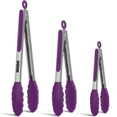 EEKEDO Kitchen Tongs Set in purple, three sizes displayed