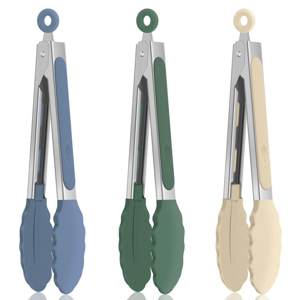 EEKEDO Mini Serving Tongs 7 inch set in misty blue, dark green, and cream