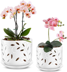EFISPSS ceramic orchid pot 5 inch front view with drainage holes