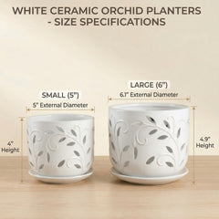 EFISPSS ceramic orchid pot 6 inch side view showcasing leaf cutouts
