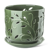 EFISPSS Orchid Pot 7 Inch Green with drainage tray