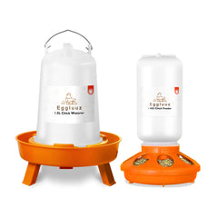 Eggluuz Chick Feeder and Waterer Kit front view with adjustable legs