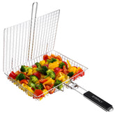 Eisinly BBQ Grilling Basket front view, silver stainless steel