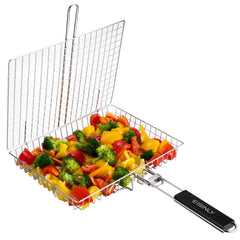 Eisinly BBQ Grilling Basket front view, silver stainless steel