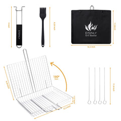 Eisinly BBQ Grilling Basket with included grill brush and skewers