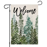 EKOREST Welcome Christmas Garden Flag front view, multicolor burlap