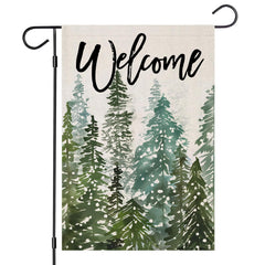 EKOREST Welcome Christmas Garden Flag front view, multicolor burlap