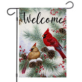 EKOREST Welcome Christmas Garden Flag front view with winter cardinal design