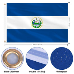 El Salvador flag displayed outdoors in a garden