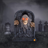 ELAMAS Animated Zombie Tombstone front view with skull decoration