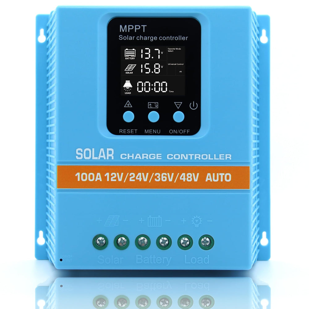 ELUSH 100A MPPT Solar Charge Controller front view with LCD display