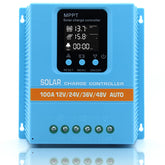 ELUSH 100A MPPT Solar Charge Controller front view with LCD display