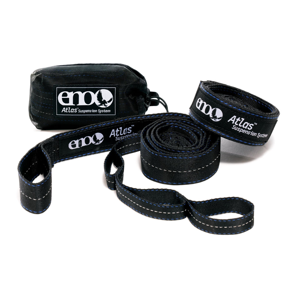 ENO Atlas Suspension System tree straps in black and royal design