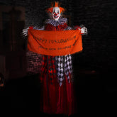 Entehaus 5ft Hanging Clown front view with glowing red eyes