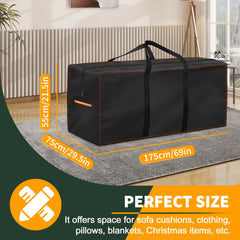 Enzeno storage bag dimensions measuring 69"L x 29.5"W x 21.5"H