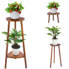 Eocogup Plant Stand Indoor Tall 2 Tier Walnut Colour Front View