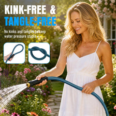 EOOIO 50 ft Garden Hose unfurled on garden lawn