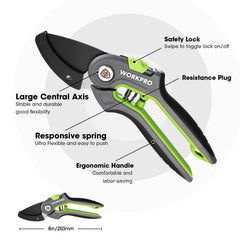Ergonomic rubber handle of WORKPRO pruning shears