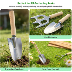 Ergonomic wooden handle of Snuggalux gardening tool