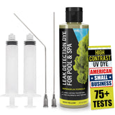Escentile Pool Leak Detection Dye Kit front view with fluorescent yellow dye