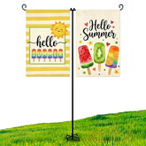 ESTTOP Heavy Duty Garden Flag Holder Stand front view with dual flag setup