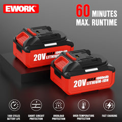 EWORK leaf blower side view showing air tube and nozzle