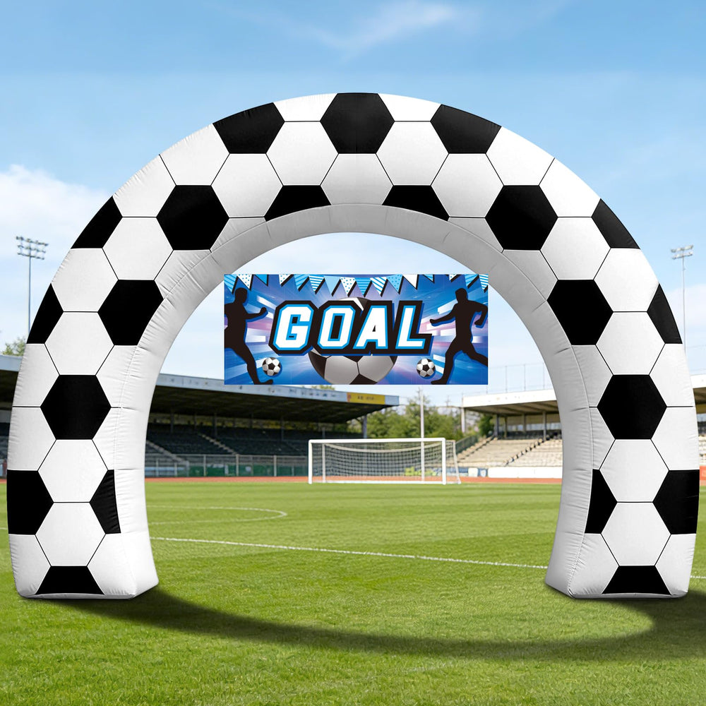 Eyourlife 8FT Giant Soccer Inflatable Arch with GOAL and HAPPY BIRTHDAY banners front view