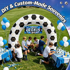 Eyourlife inflatable soccer arch setup at a backyard party