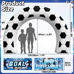 Eyourlife inflatable soccer arch showing built-in LED lights at night