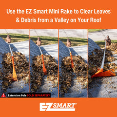 EZ SMART Mini Gutter Rake attached to an extension pole