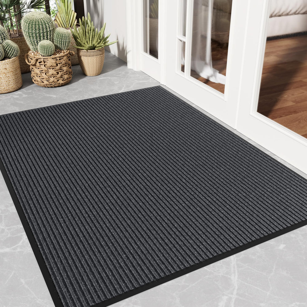 EZ2LIVE Front Door Mat 3' x 4' grey striped design