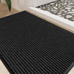 EZ2LIVE Front Door Mat 35"x23" black striped design