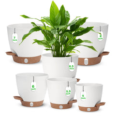 Ezmixcoop self watering planter set with six pots in white