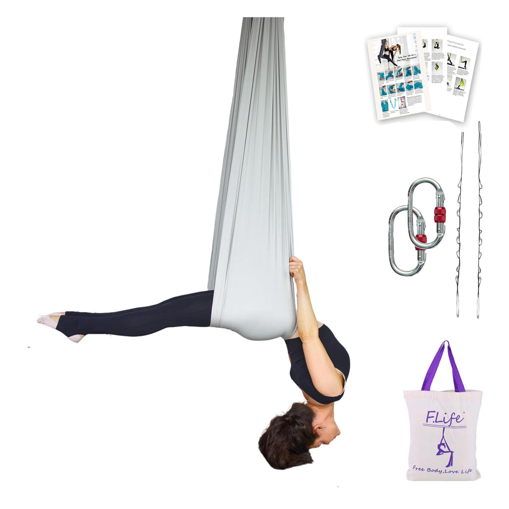 F.Life Aerial Yoga Hammock 5.5 yards in silver, front view