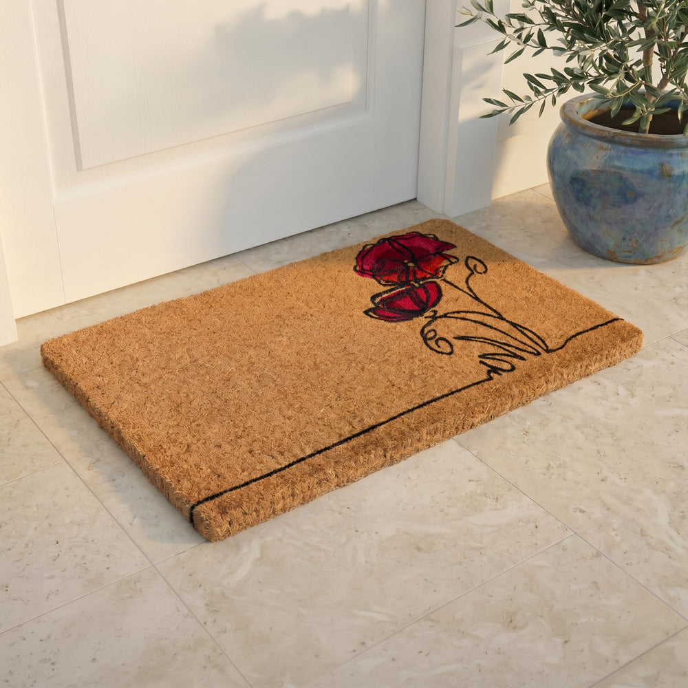 FAB HAB Floral Extra Thick Doormat front view with red flower design