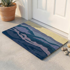 FAB HAB Geometric Abstract Nature Non-Slip Doormat front view in shades of sea blue