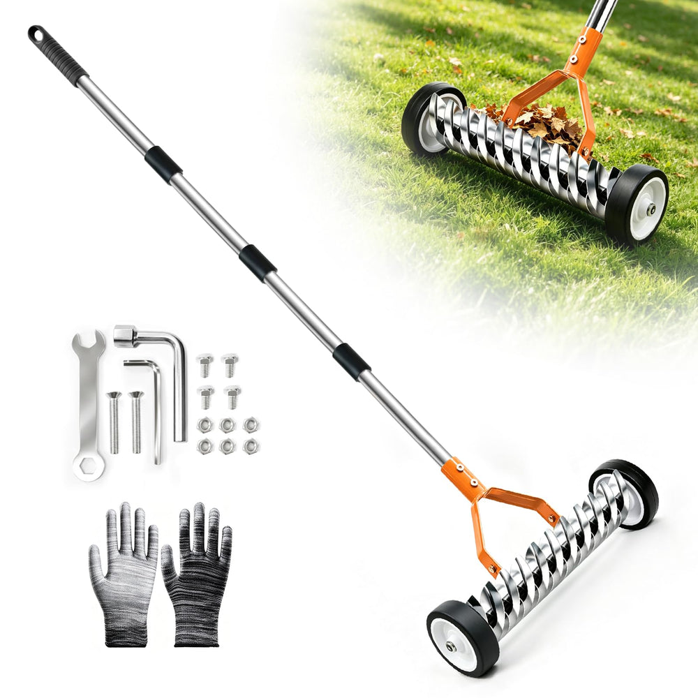 Failenfeivp Thatch Rake with 15.3-inch head and wheels, front view