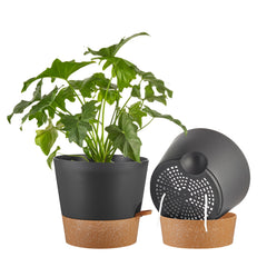 FaithLand 10 Inch self-watering planter pot in black with terracotta base