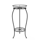 FaithLand 2 Tier Tall Black Metal Plant Stand front view